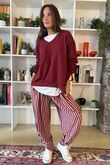 The Sunday Morning Stripe Twist Pant Burgundy Blush